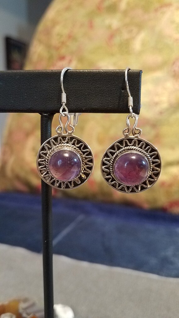 Round Amethyst Dangle Earrings - image 10