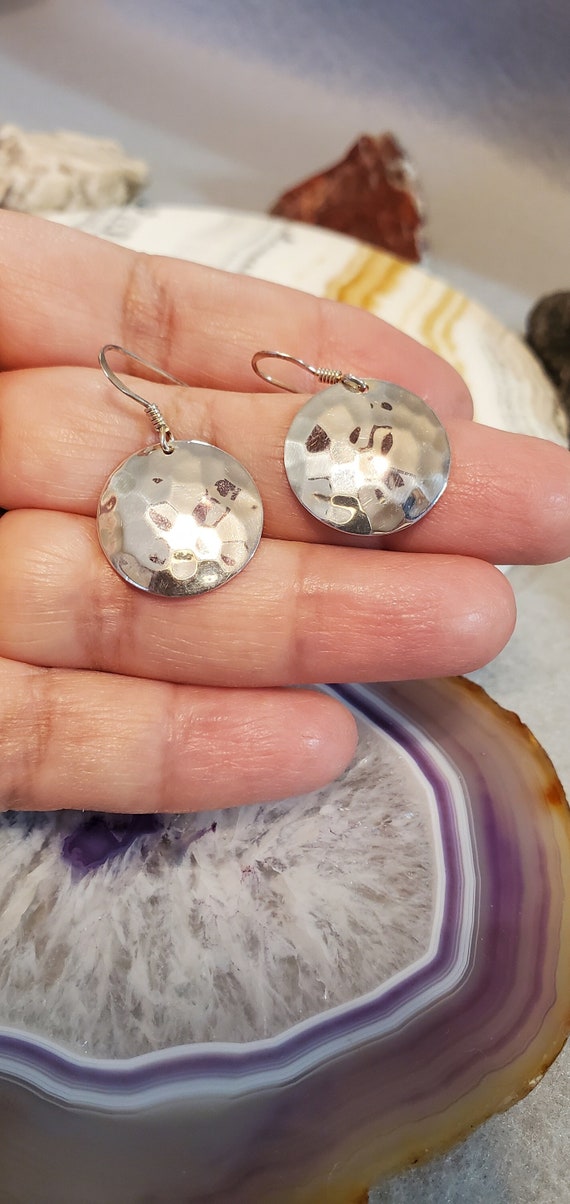 Round Hammered Dangle Earrings