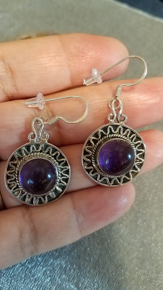 Round Amethyst Dangle Earrings - image 6