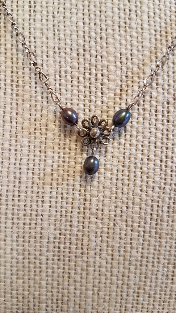 Infinity Sterling Silver Chain with Black Pearls - image 2