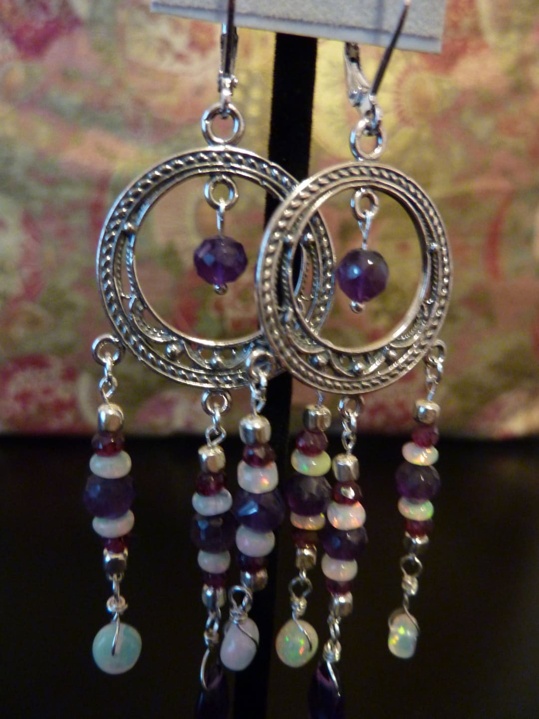 Boucles D'oreilles En Argent Avec Pierres Naturelles Larimar Et Améthyste - Neuf Sans Emballage