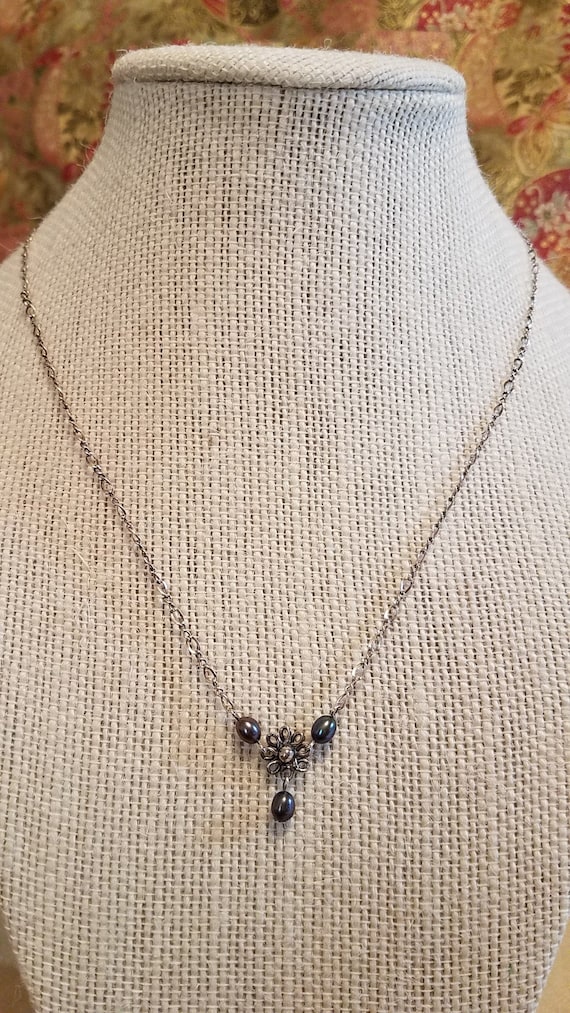 Infinity Sterling Silver Chain with Black Pearls - image 1