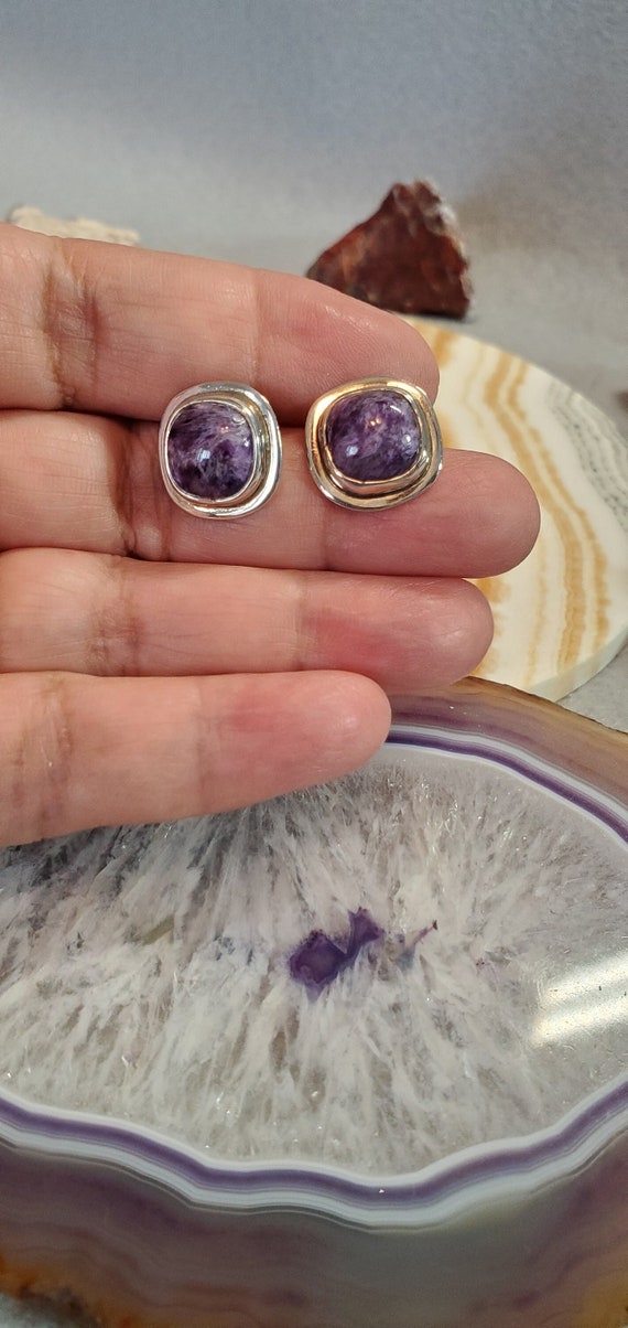 Charoite Square Post Earrings