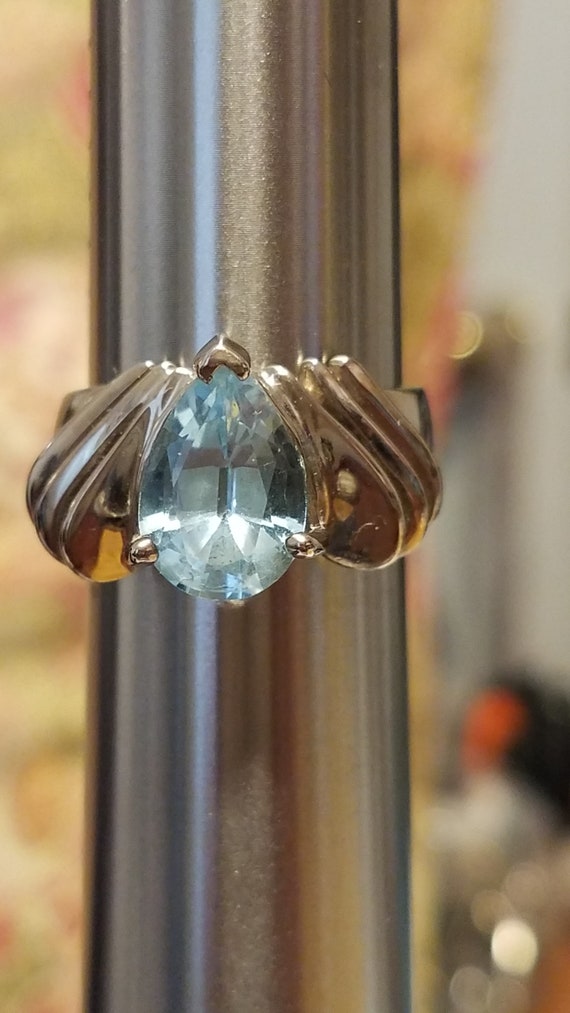 Sterling Silver Teardrop Blue Topaz Ring