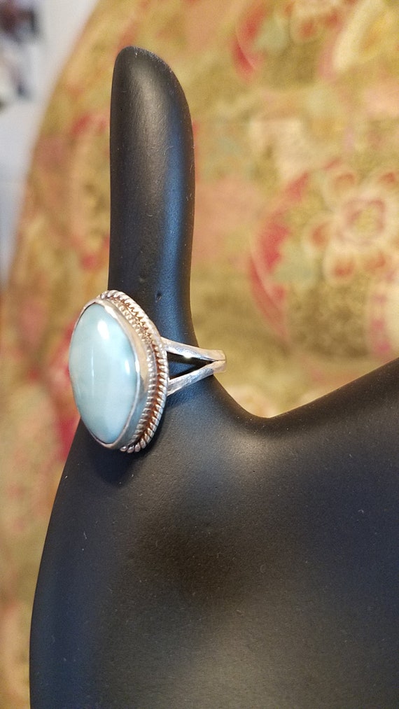 Larimar Ring, Marquise Cut, Sterling Silver (Size… - image 2
