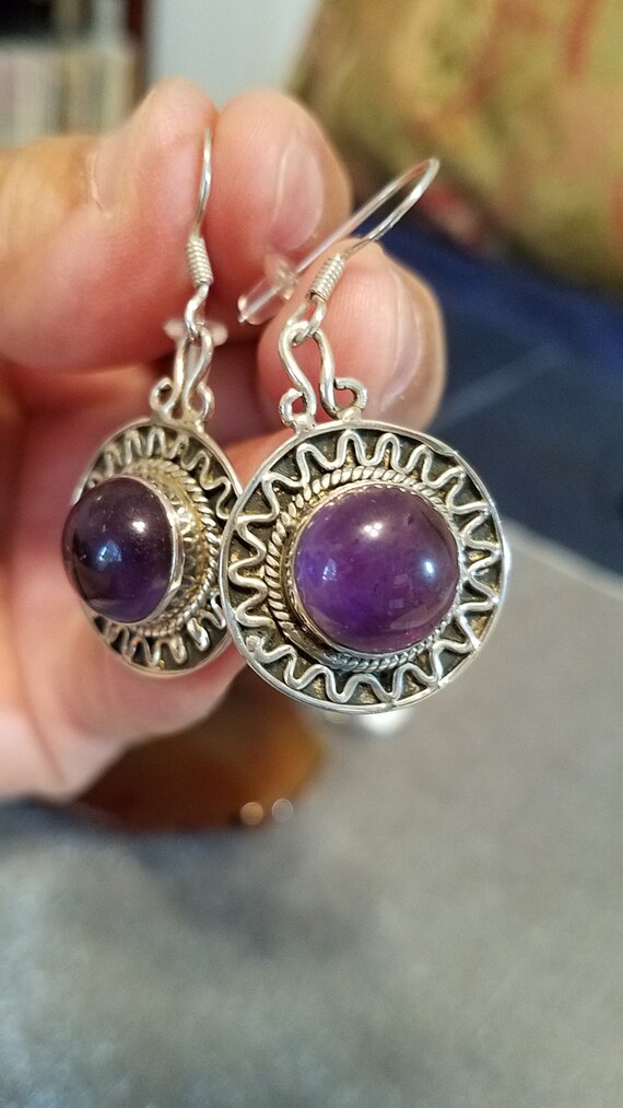 Round Amethyst Dangle Earrings - image 7