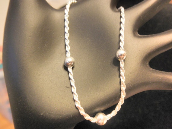 Sterling Silver Rope Bracelet w/Silver Balls - image 4