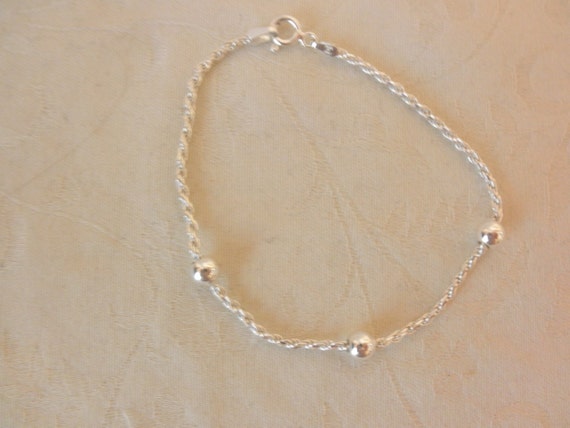 Sterling Silver Rope Bracelet w/Silver Balls - image 2