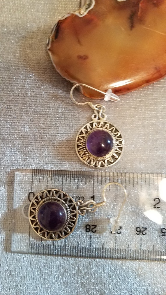 Round Amethyst Dangle Earrings - image 9