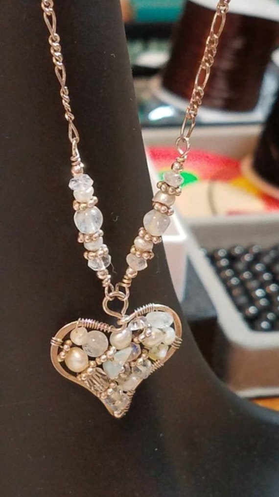 Moonstone and Pearl Heart Necklace - image 2