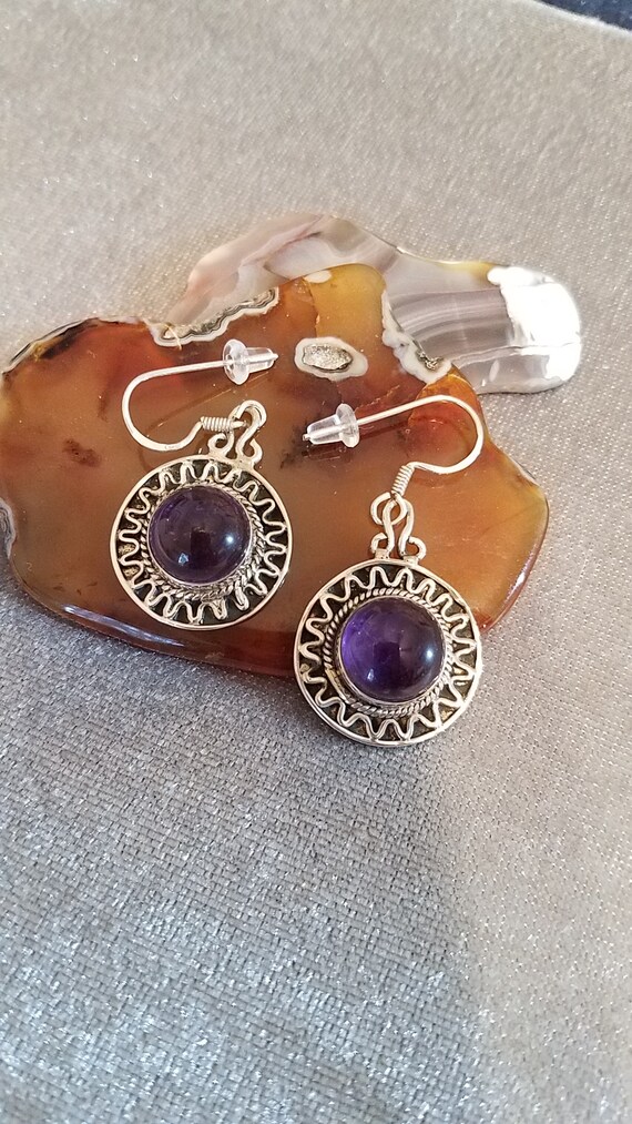 Round Amethyst Dangle Earrings - image 1