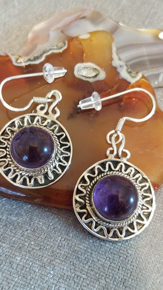 Round Amethyst Dangle Earrings - image 3