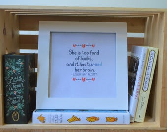 Louisa May Alcott Too Fond of Books Quote. Cross-stitch PATTERN ONLY