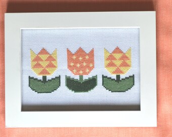 Cross-stitch PATTERN ONLY: Geometric Tulips