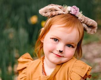 Fawn ear headband with faux fur ears, deer, woodland headband, baby headband, halloween costume, halloween headband, photo prop, cosplay