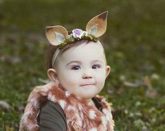 Fawn/Deer ear headband, deer antlers, woodland headband, baby headband, halloween costume, halloween headband, photo prop, photography