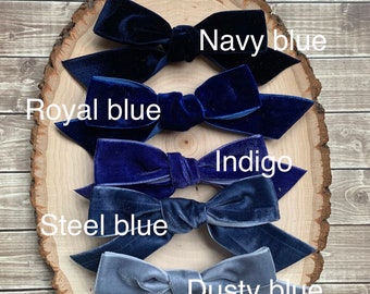 Blue Velvet Ribbon bows in your choice of size and color. 4" or 5" bows in navy, royal, steel or dusty blue