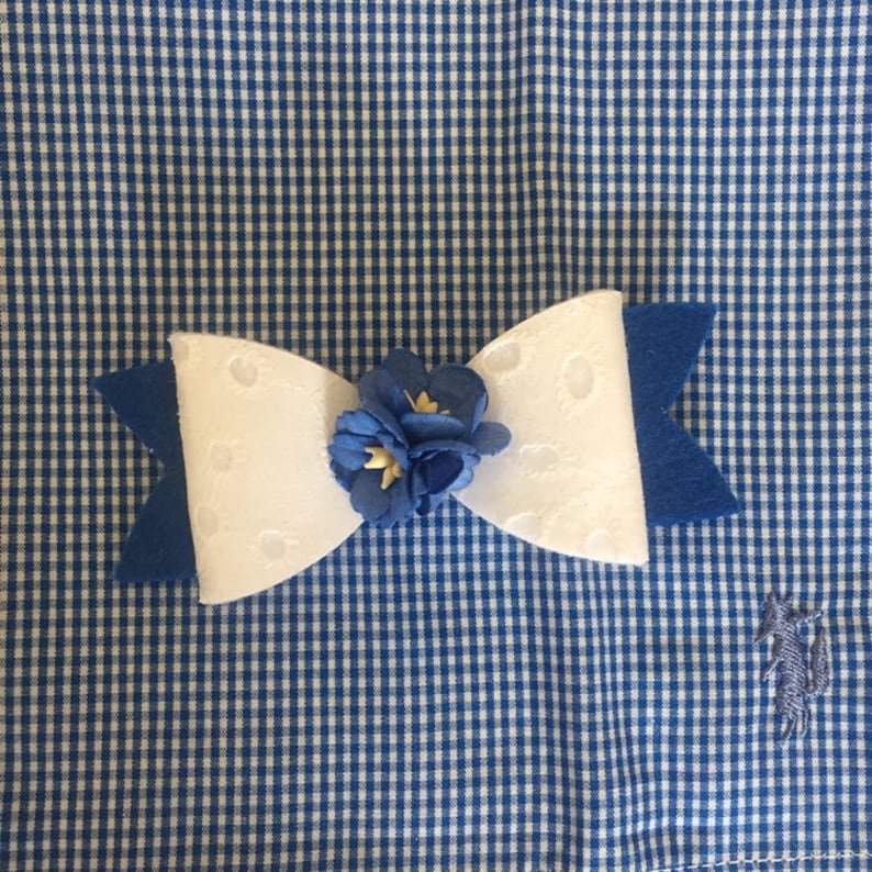 M2m Naomi Blue Microcheck Eyelet Fabric Bows In 2 5 Or Etsy