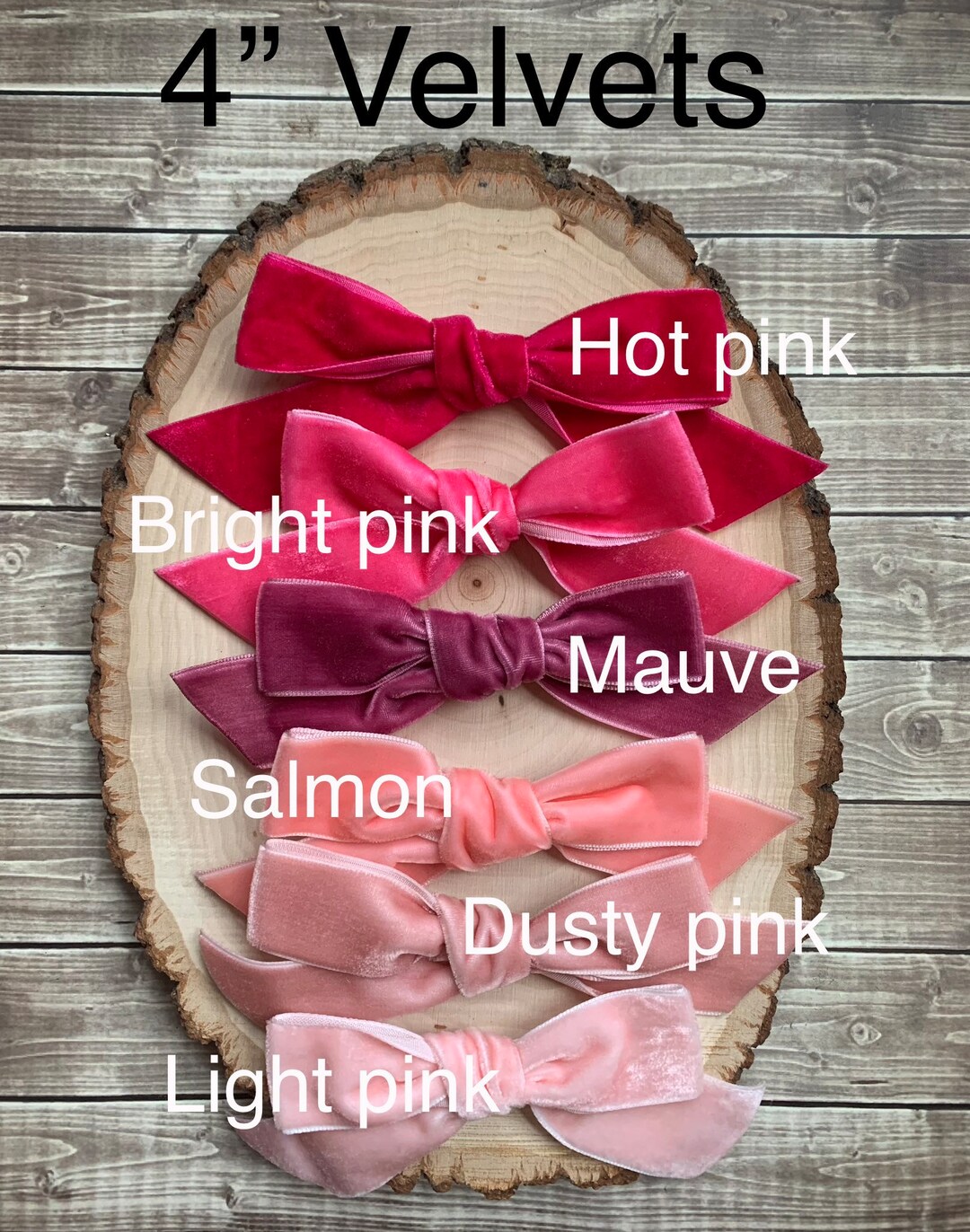Pink Velvet Ribbon Bows in Your Choice of 3, 4 or 5 Sizes. Colors