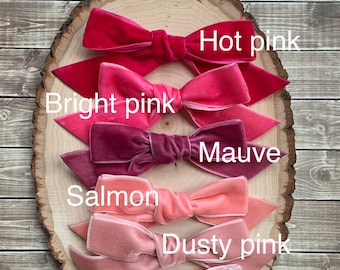Pink Velvet Ribbon bows in your choice of 3", 4" or 5" sizes. Colors include hot pink, bright pink, mauve or dusty or light pink