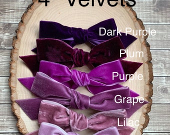 Purple Velvet Ribbon bows in your choice of size and color. 3", 4" & 5" sizes available in plum, grape, dark or regular purple or lavender