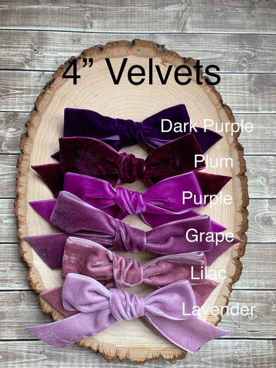 Purple Velvet Ribbon Bows in Your Choice of Size and Color. 3, 4 & 5 Sizes  Available in Plum, Grape, Dark or Regular Purple or Lavender 