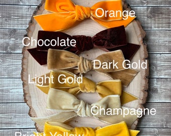 Yellow/Brown/Orange Velvet Ribbon bows. 4 or 5" bows in orange, chocolate, cinnamon, dark gold, light gold or bright yellow