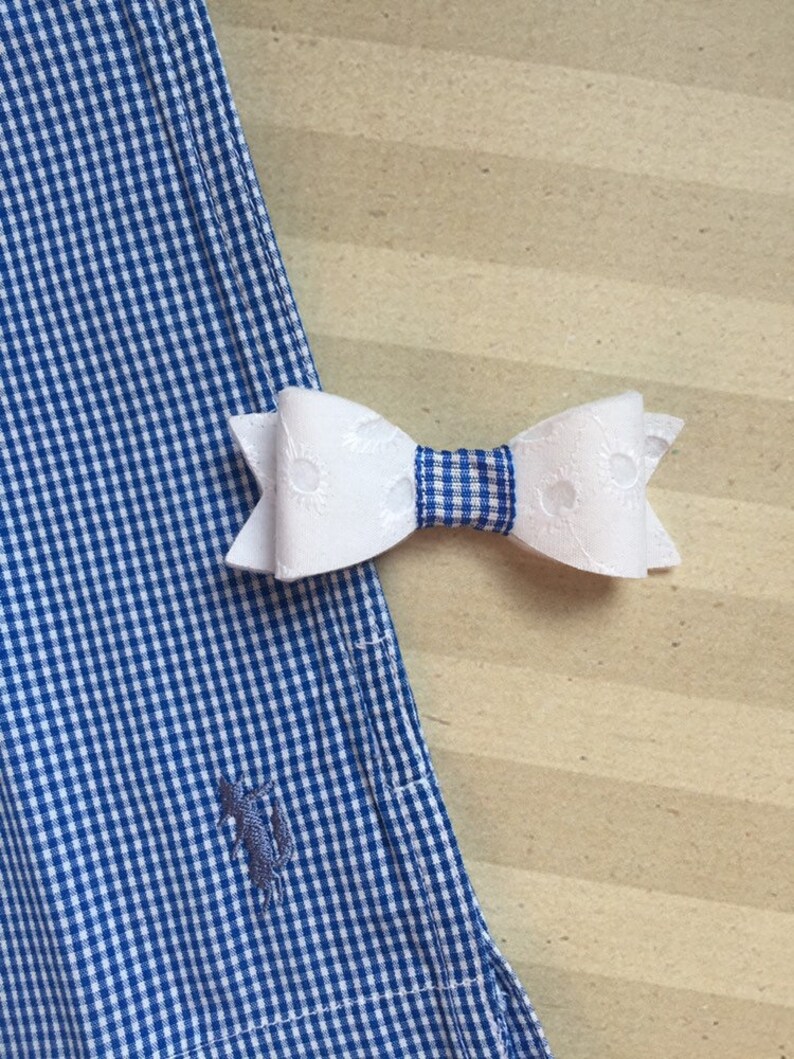 M2m Naomi Blue Microcheck Eyelet Fabric Bows In 2 5 Or Etsy