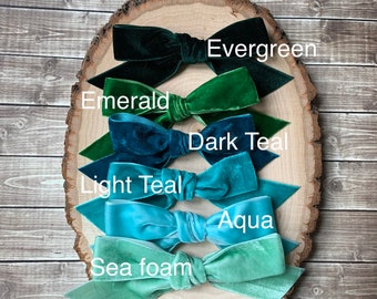 Green Velvet Ribbon bows in your choice of 4" or 5" evergreen, emerald, aqua, teal or sea foam