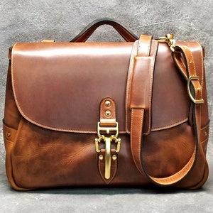 Soho 16" Mailbag, English Tan Horween Dublin Leather Messenger Bag with Quik Latch.