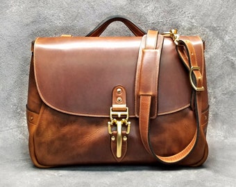 Soho 16" Mailbag, English Tan Horween Dublin Leather Messenger Bag with Quik Latch.