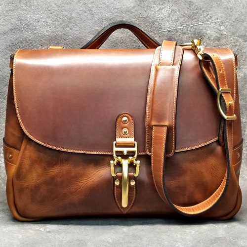 Soho 16 Mail Bag Cognac Horween Dublin Leather Etsy