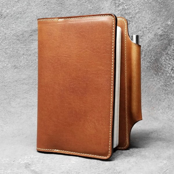 Calibre Large Moleskine Cover with Integrated Pen Holder & 3 Business Card Slots - Horween English Tan Dublin Leather