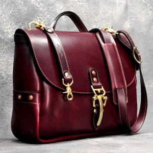 Sac postal Chicago 15 pouces, sac messager Horween en cuir chromexcel bordeaux avec loquet rapide, sac à bandoulière, sac postal vintage
