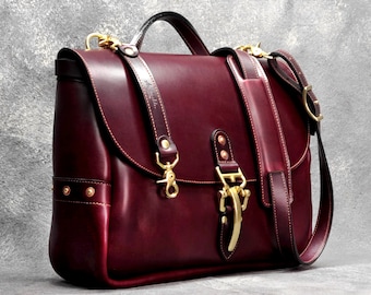 Chicago 15" Mailbag, Burgundy Horween Chromexcel Leather Messenger Bag with Quik-Latch, Shoulder Bag, Vintage Mail Bag