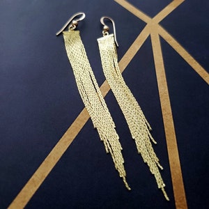 Liquid Gold Earrings. 14K Gold Fill Earrings. Gold Fringe Tassel Earrings. image 1