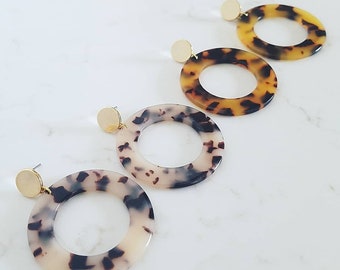 The Zoe Tortoise Hoops. Faux Tortoise Shell Earrings. Acetate Hoop Earrings.