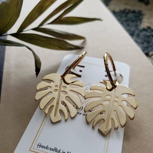 Gold Monstera Hoops