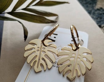 Gold Monstera Hoops