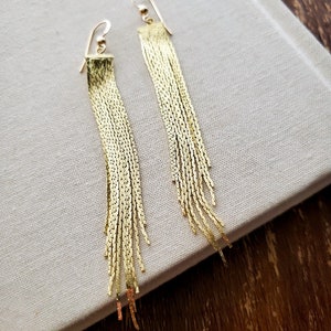Liquid Gold Earrings. 14K Gold Fill Earrings. Gold Fringe Tassel Earrings. image 2