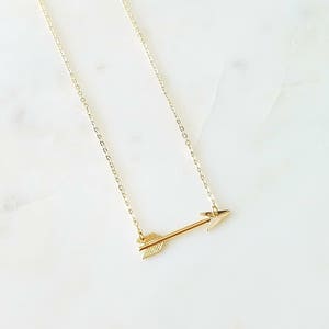 The Golden Arrow Necklace. Gold Sideways Arrow Necklace. Gold Arrow Lariat. Gold Layering Necklace. Simple Gold Necklace. image 3