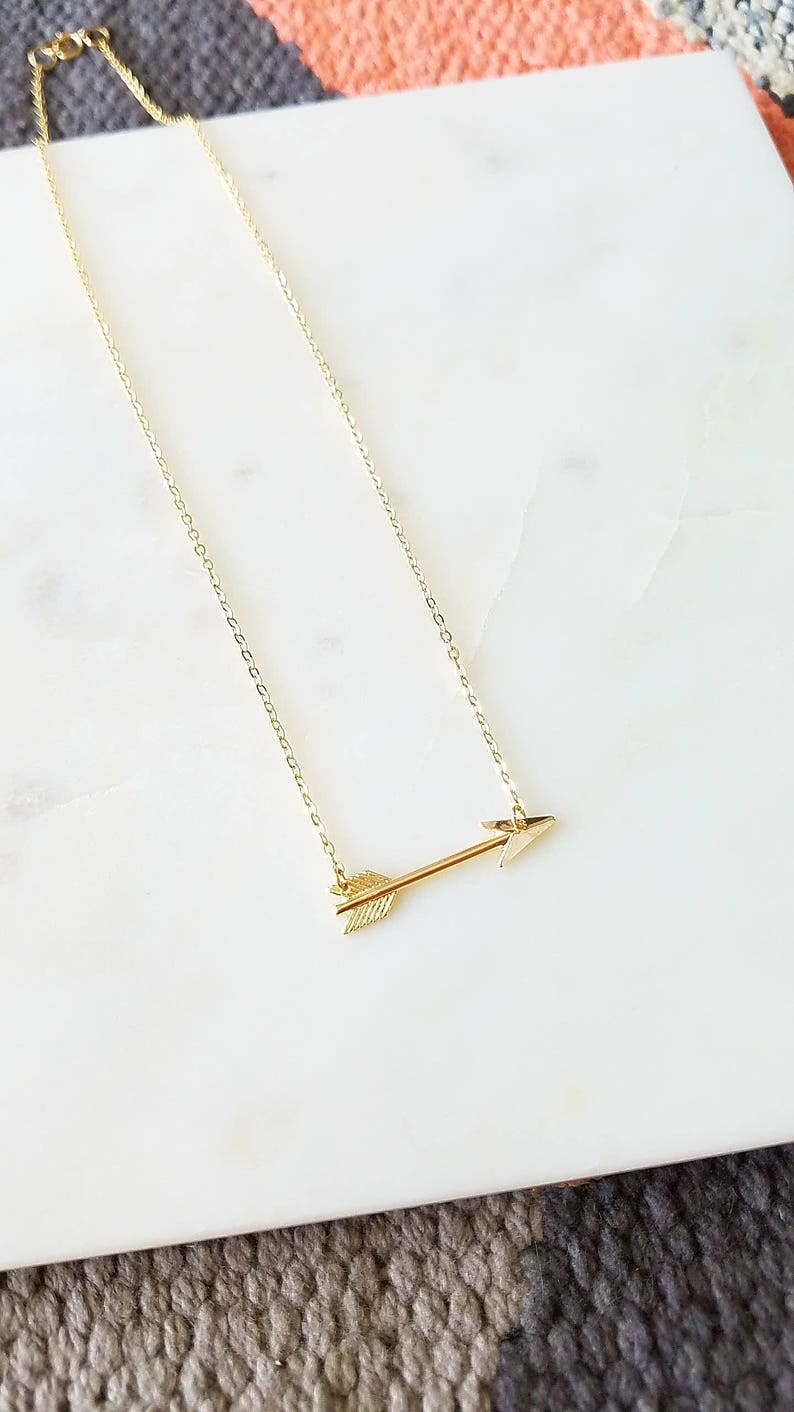 The Golden Arrow Necklace. Gold Sideways Arrow Necklace. Gold Arrow Lariat. Gold Layering Necklace. Simple Gold Necklace. image 3