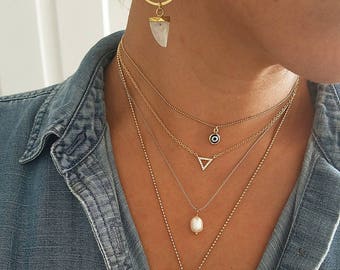 Gold Fill CZ Triangle Necklace. Dainty Layering Necklace. Geometric Necklace.