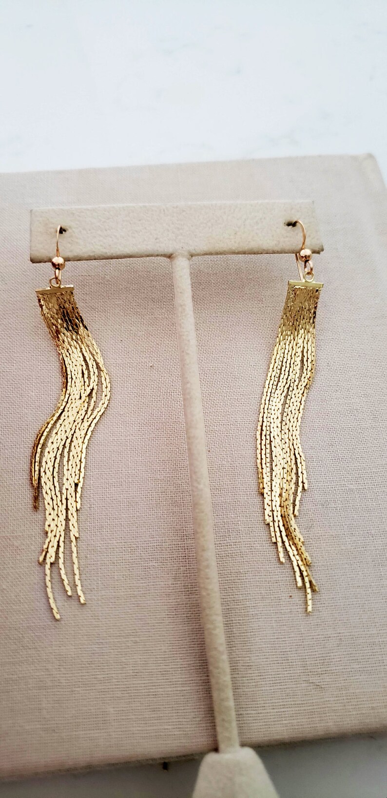 Liquid Gold Earrings. 14K Gold Fill Earrings. Gold Fringe Tassel Earrings. image 5