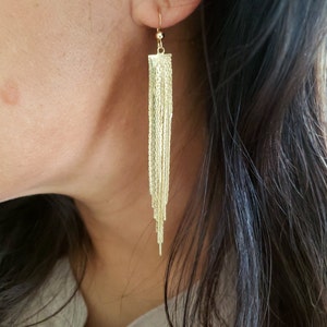Liquid Gold Earrings. 14K Gold Fill Earrings. Gold Fringe Tassel Earrings. image 3