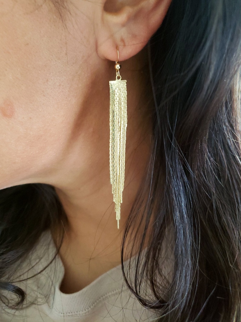 Liquid Gold Earrings. 14K Gold Fill Earrings. Gold Fringe Tassel Earrings. image 3