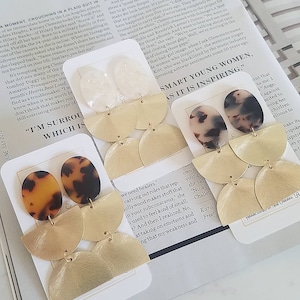 Maya Earrings. Gold Brushed Statement Earrings. Gold and Acetate Statement Earrings.