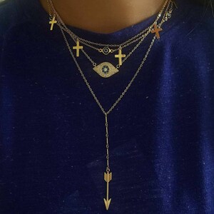 The Golden Arrow Necklace. Gold Sideways Arrow Necklace. Gold Arrow Lariat. Gold Layering Necklace. Simple Gold Necklace. image 2