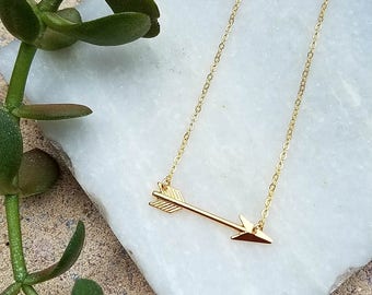 The Golden Arrow Necklace. Gold Sideways Arrow Necklace. Gold Arrow Lariat. Gold Layering Necklace. Simple Gold Necklace.