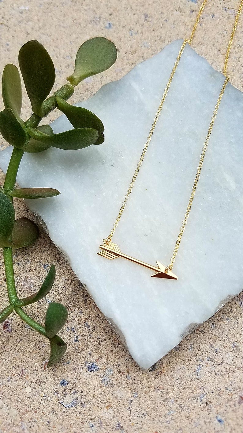 The Golden Arrow Necklace. Gold Sideways Arrow Necklace. Gold Arrow Lariat. Gold Layering Necklace. Simple Gold Necklace. image 1